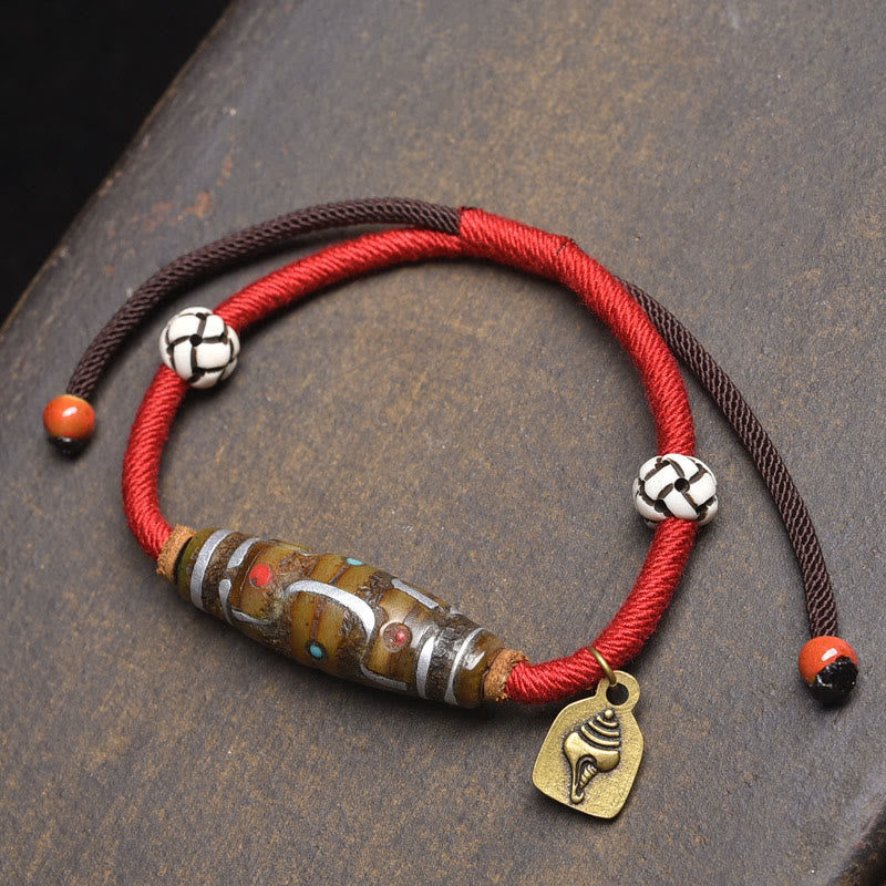 Wear FengShui Handcrafted Tibetan Nine-eye Dzi Bead Protection Rope Bracelet