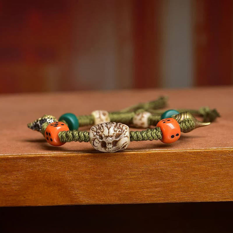 Wear FengShui Tibetan Dragon Pattern Dice Handmade Rope Bracelet