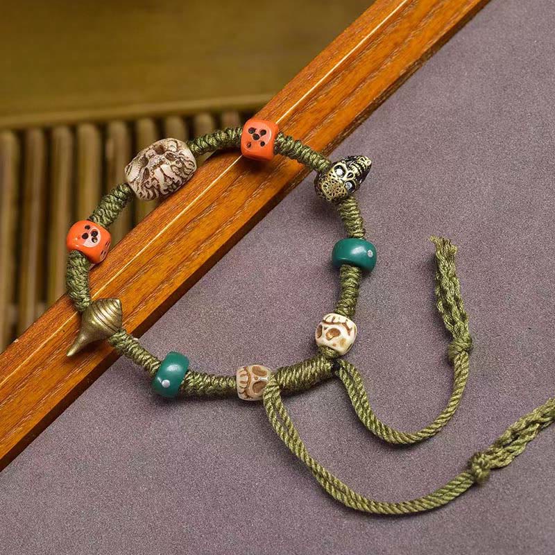 Wear FengShui Tibetan Dragon Pattern Dice Handmade Rope Bracelet