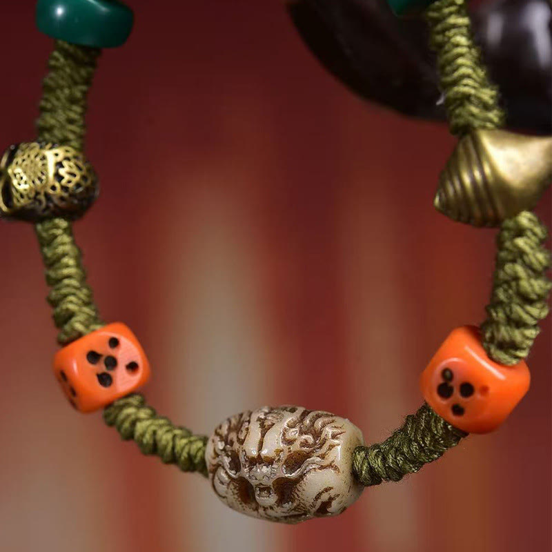 Wear FengShui Tibetan Dragon Pattern Dice Handmade Rope Bracelet