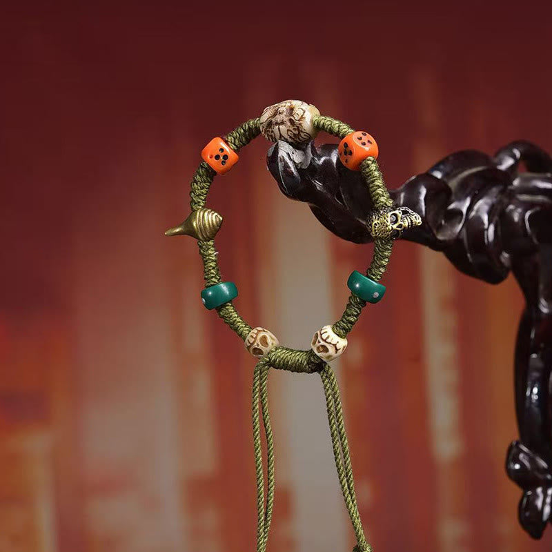 Wear FengShui Tibetan Dragon Pattern Dice Handmade Rope Bracelet