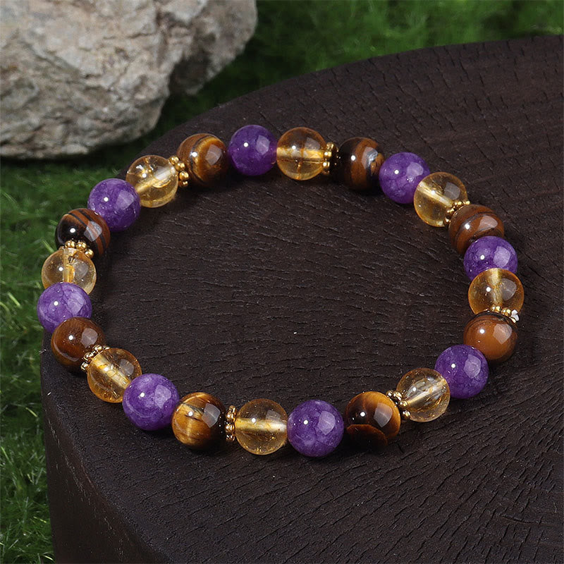 Wear FengShui Amethyst Tiger Eye Citrine Spacer Beads Healing Bracelet
