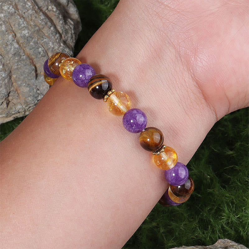Wear FengShui Amethyst Tiger Eye Citrine Spacer Beads Healing Bracelet