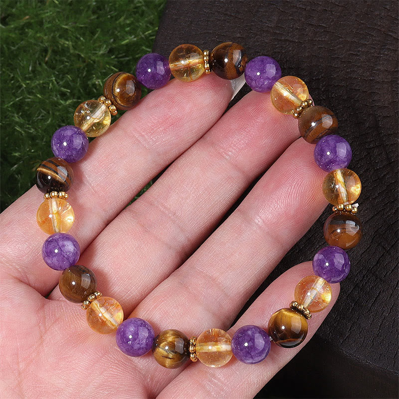 Wear FengShui Amethyst Tiger Eye Citrine Spacer Beads Healing Bracelet