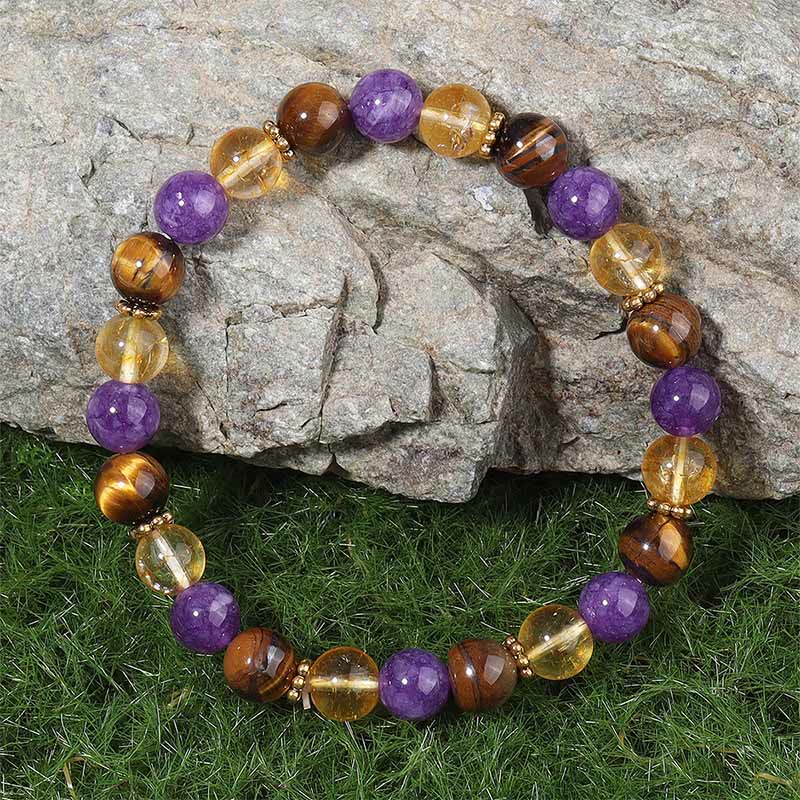 Wear FengShui Amethyst Tiger Eye Citrine Spacer Beads Healing Bracelet