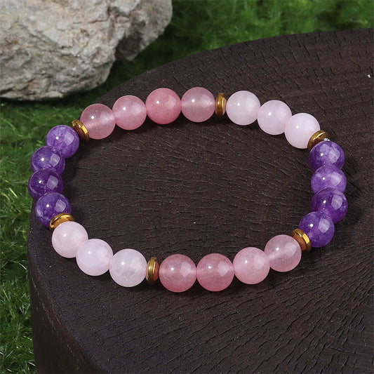 Wear FengShui Amethyst Strawberry Quartz Pink Crystal Beads Love Peace Bracelet