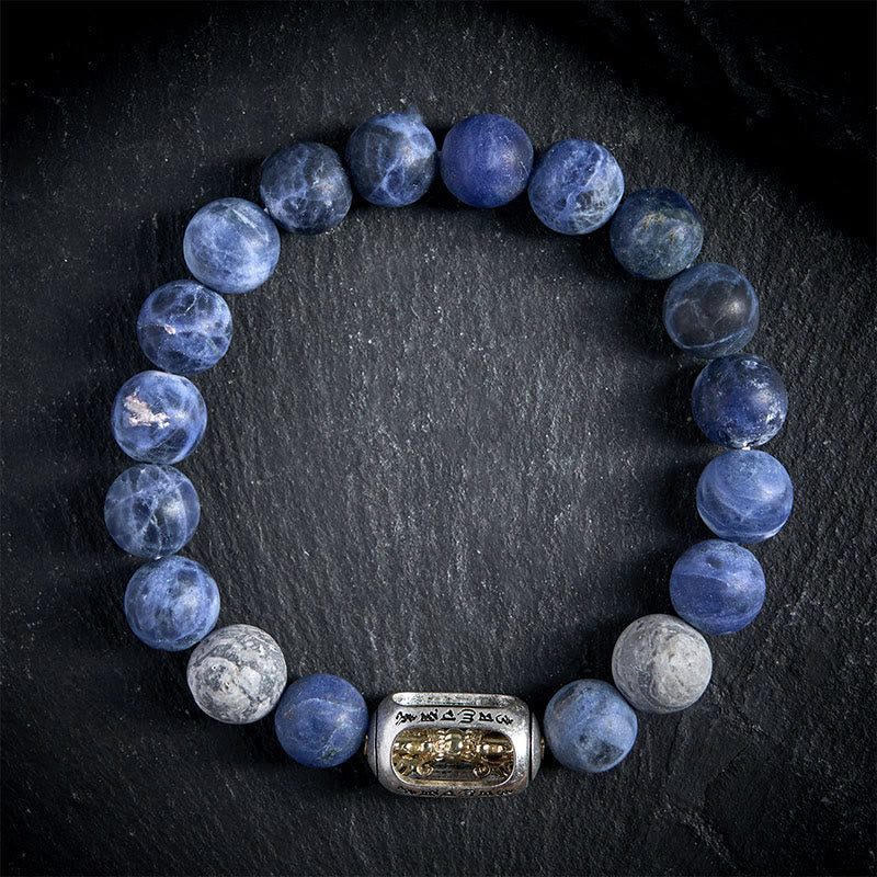 Wear FengShui Natural Sodalite Grey Jasper Om Mani Padme Hum Harmony Bracelet