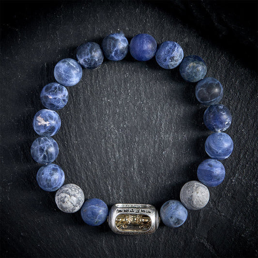 Wear FengShui Natural Sodalite Grey Jasper Om Mani Padme Hum Harmony Bracelet