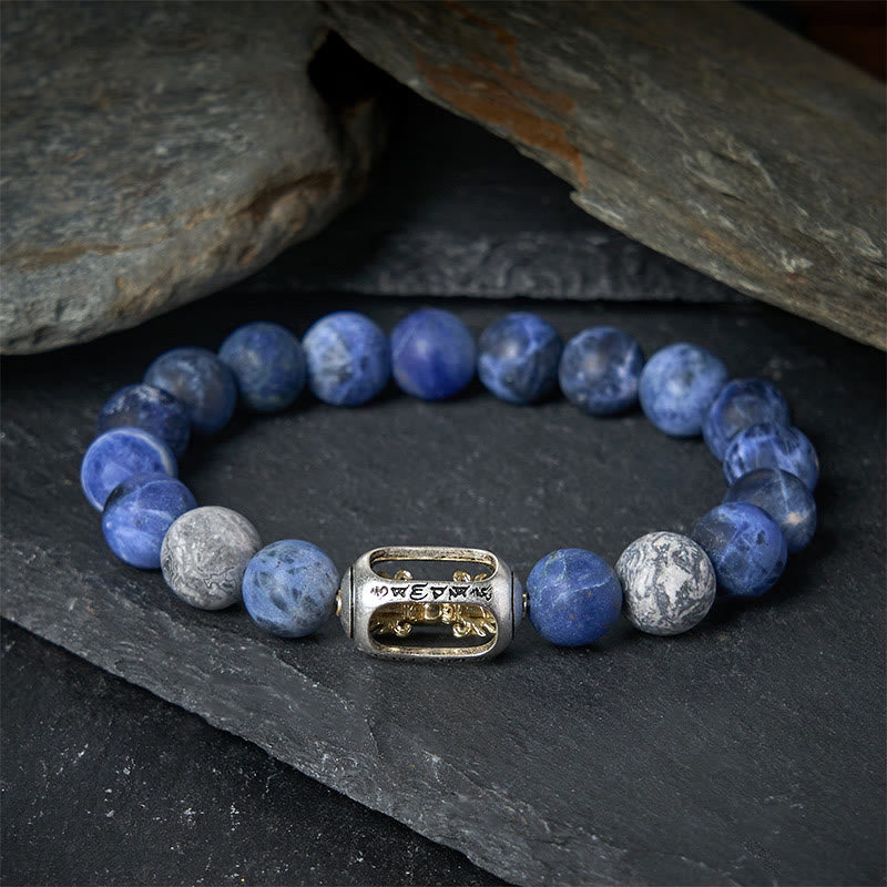 Wear FengShui Natural Sodalite Grey Jasper Om Mani Padme Hum Harmony Bracelet