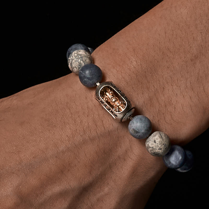 Wear FengShui Natural Sodalite Grey Jasper Om Mani Padme Hum Harmony Bracelet