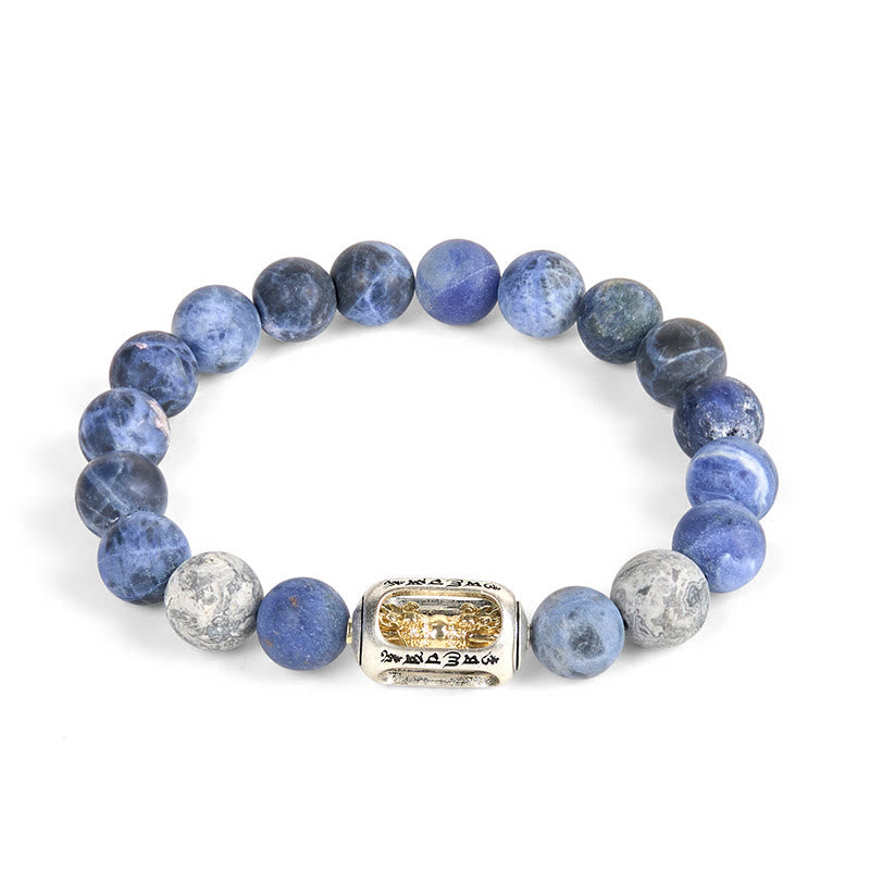 Wear FengShui Natural Sodalite Grey Jasper Om Mani Padme Hum Harmony Bracelet