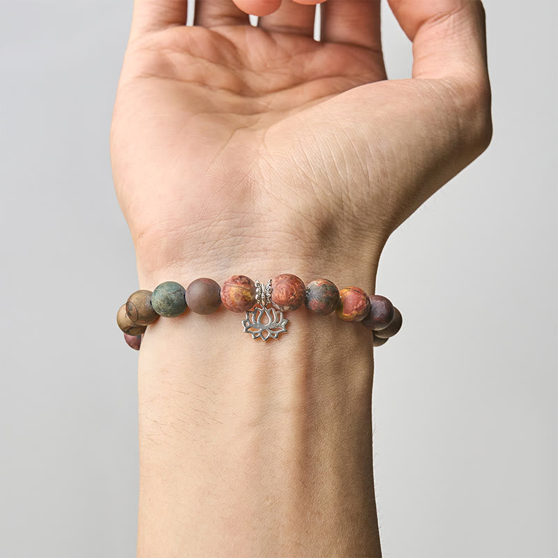 Wear FengShui 925 Sterling Silver Lotus Design Picasso Jasper Positive Bracelet