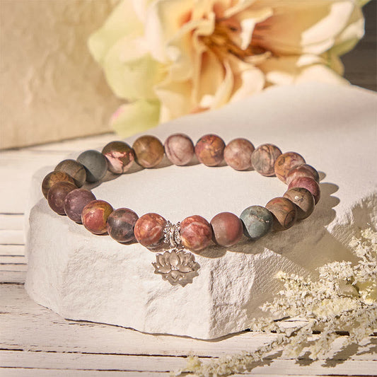 Wear FengShui 925 Sterling Silver Lotus Design Picasso Jasper Positive Bracelet