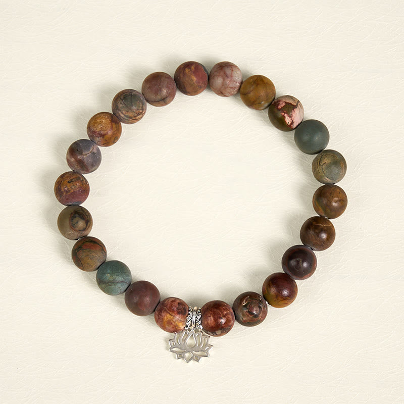 Wear FengShui 925 Sterling Silver Lotus Design Picasso Jasper Positive Bracelet