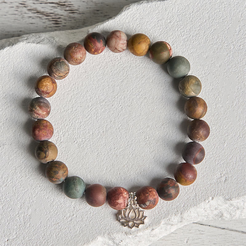 Wear FengShui 925 Sterling Silver Lotus Design Picasso Jasper Positive Bracelet