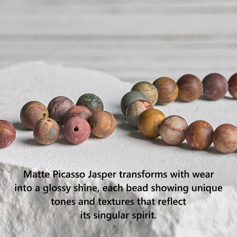 Wear FengShui 925 Sterling Silver Lotus Design Picasso Jasper Positive Bracelet