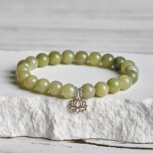 Wear FengShui 925 Sterling Silver Lotus Natural Cyan Jade Luck Bracelet