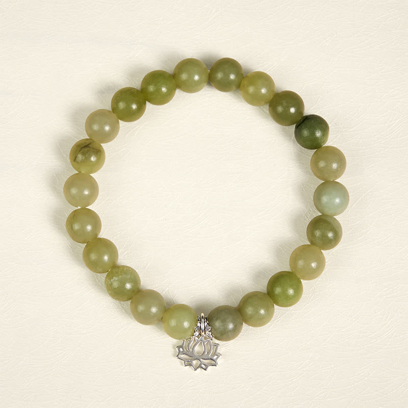 Wear FengShui 925 Sterling Silver Lotus Natural Cyan Jade Luck Bracelet