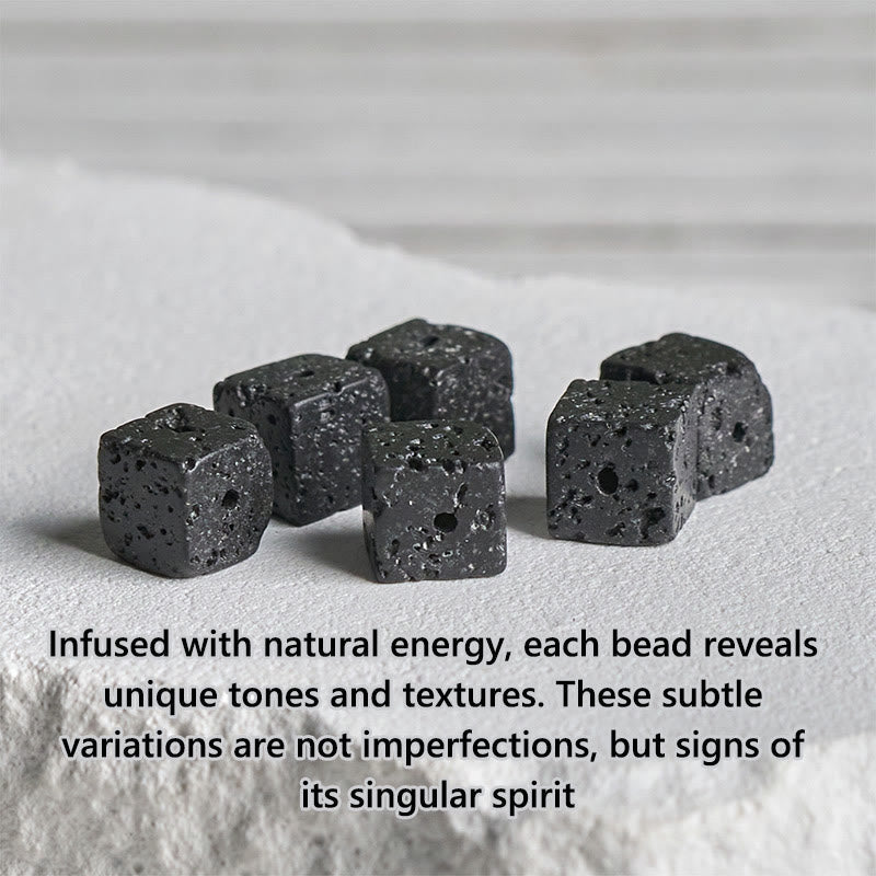 Wear FengShui Natural Frosted Black Onyx Square Lava Rock Fortune Bracelet
