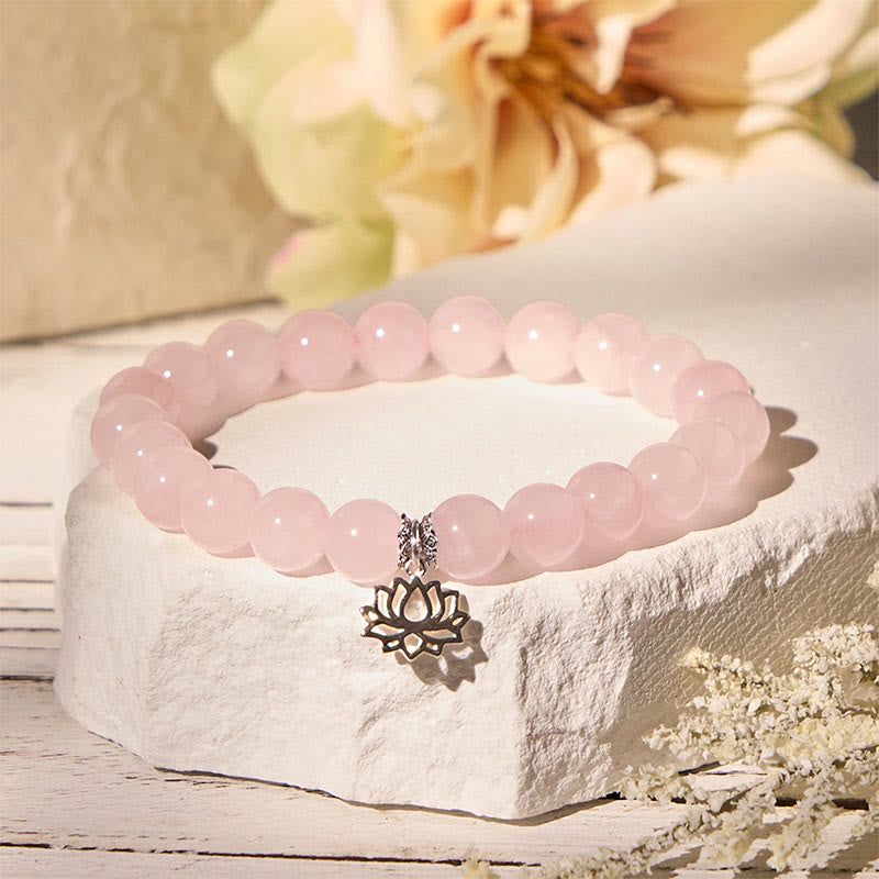 Wear FengShui 925 Sterling Silver Lotus Design Natural Pink Crystal Soothing Bracelet