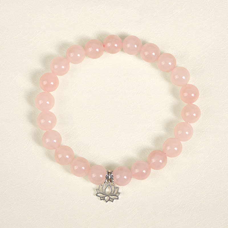 Wear FengShui 925 Sterling Silver Lotus Design Natural Pink Crystal Soothing Bracelet