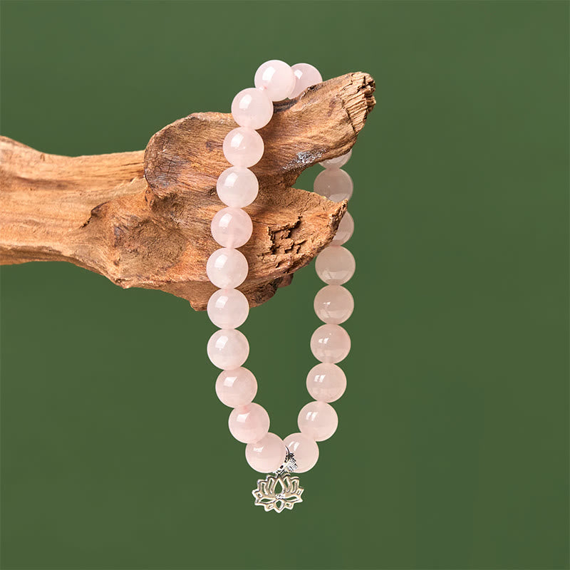 Wear FengShui 925 Sterling Silver Lotus Design Natural Pink Crystal Soothing Bracelet