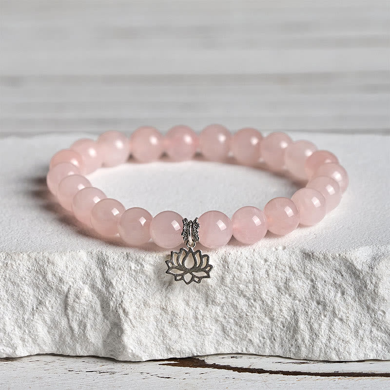 Wear FengShui 925 Sterling Silver Lotus Design Natural Pink Crystal Soothing Bracelet