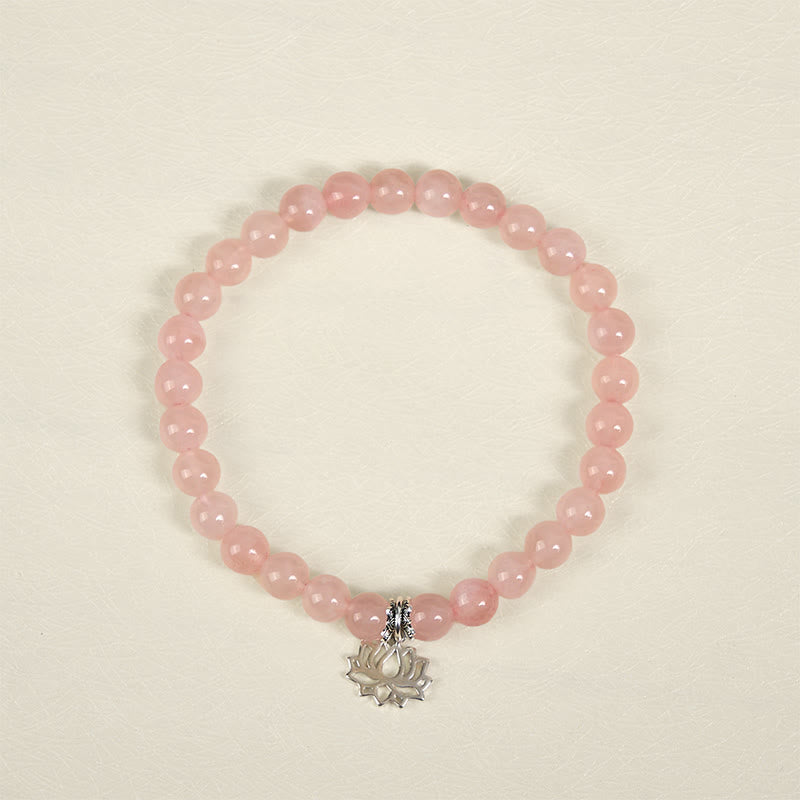 Wear FengShui 925 Sterling Silver Lotus Design Natural Pink Crystal Soothing Bracelet