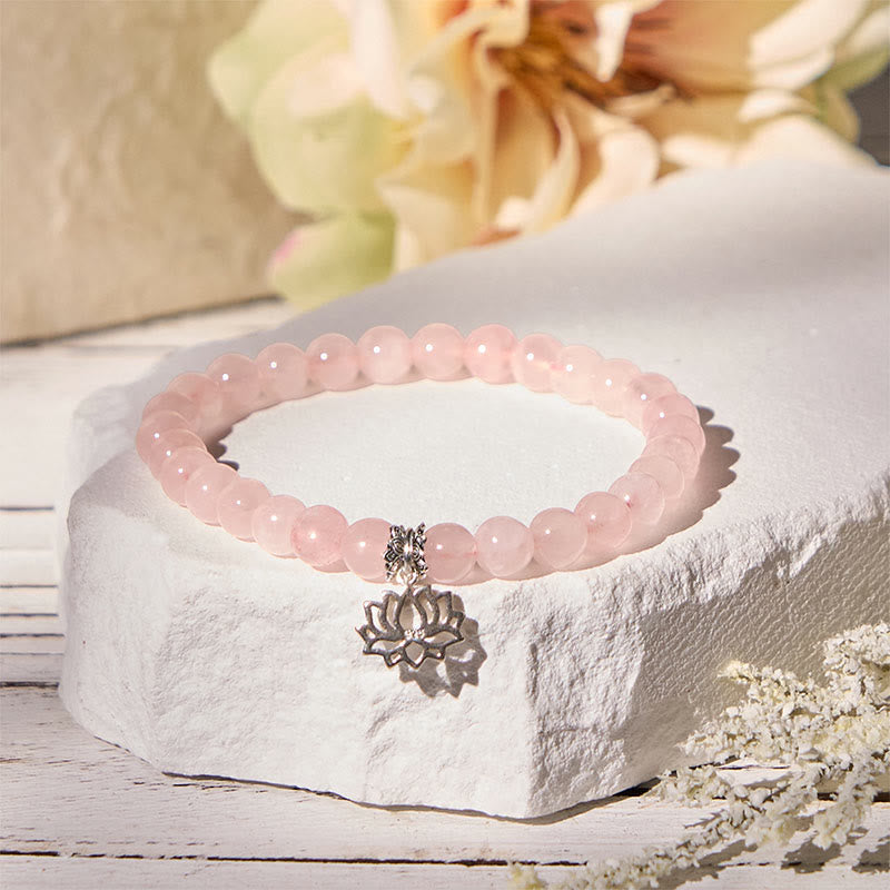 Wear FengShui 925 Sterling Silver Lotus Design Natural Pink Crystal Soothing Bracelet