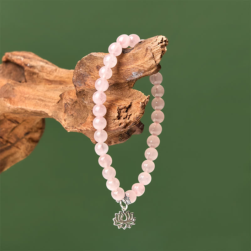 Wear FengShui 925 Sterling Silver Lotus Design Natural Pink Crystal Soothing Bracelet