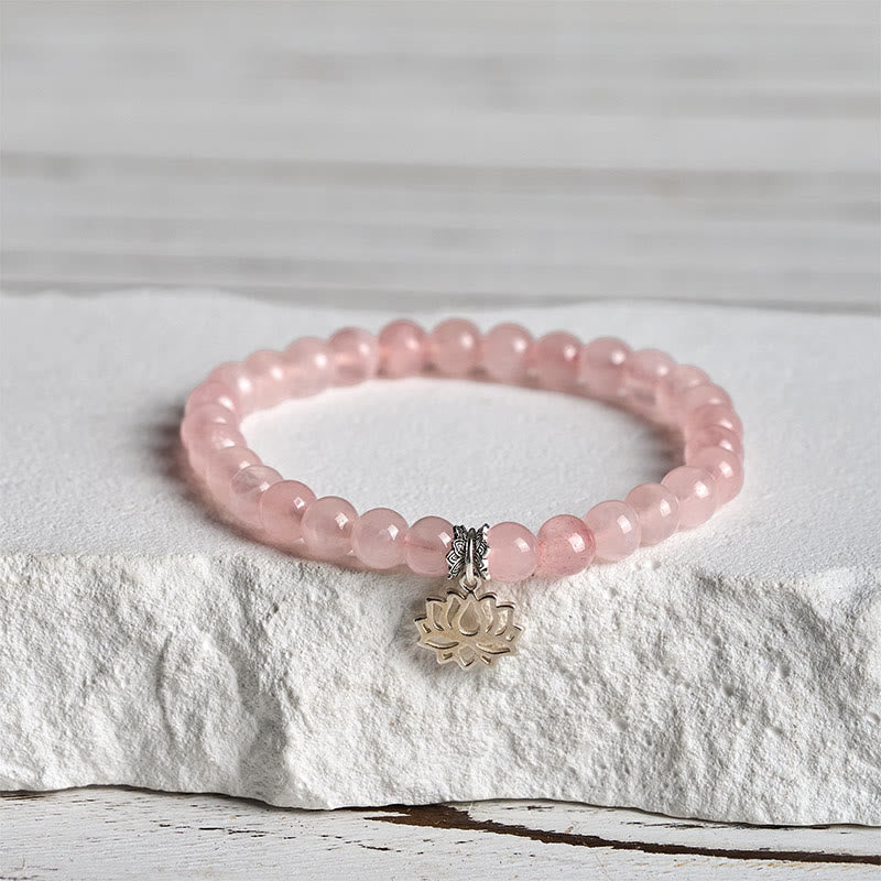 Wear FengShui 925 Sterling Silver Lotus Design Natural Pink Crystal Soothing Bracelet