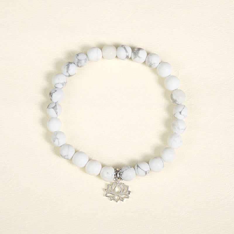 Wear FengShui 925 Sterling Silver Lotus Design Natural White Turquoise Wealth Bracelet