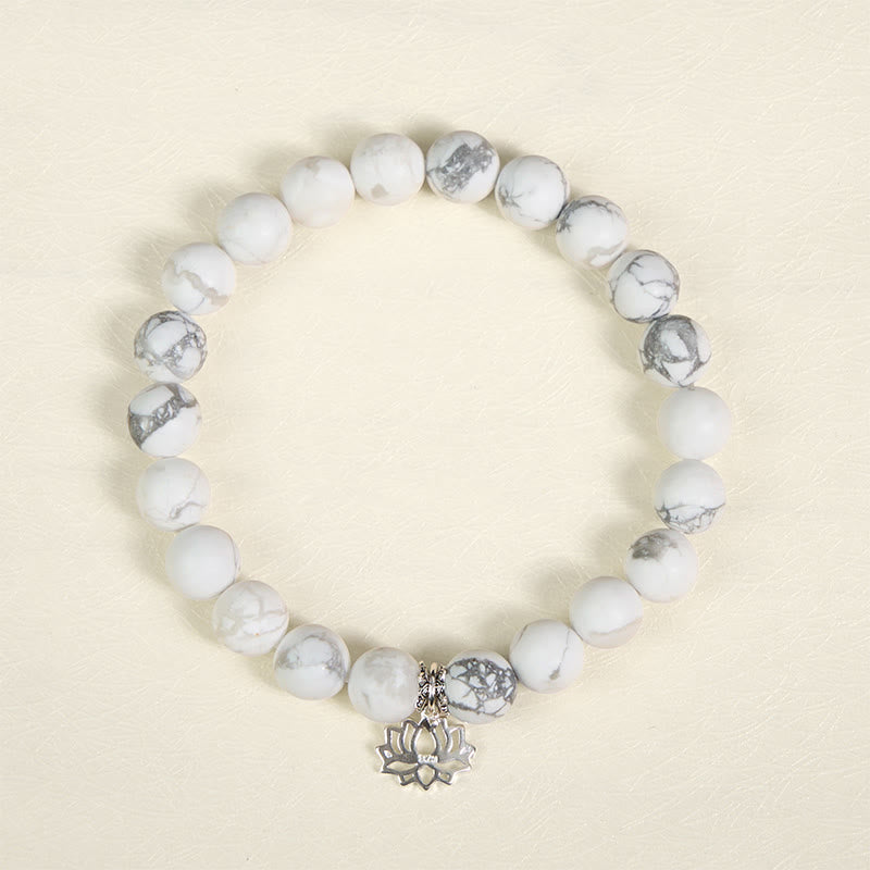 Wear FengShui 925 Sterling Silver Lotus Design Natural White Turquoise Wealth Bracelet