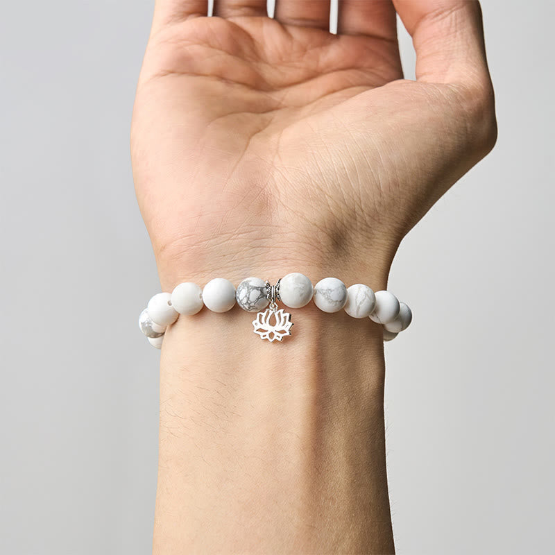Wear FengShui 925 Sterling Silver Lotus Design Natural White Turquoise Wealth Bracelet