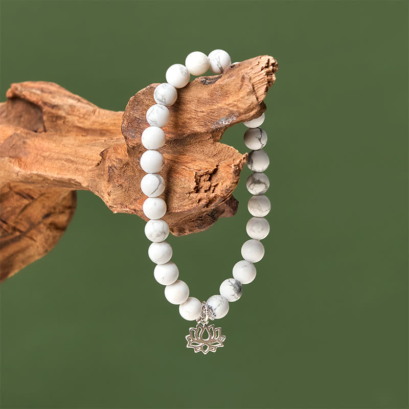 Wear FengShui 925 Sterling Silver Lotus Design Natural White Turquoise Wealth Bracelet