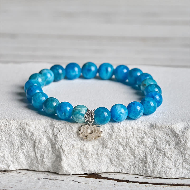 Wear FengShui 925 Sterling Silver Lotus Natural Apatite Creativity Bracelet