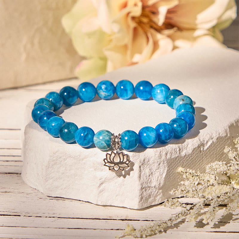 Wear FengShui 925 Sterling Silver Lotus Natural Apatite Creativity Bracelet