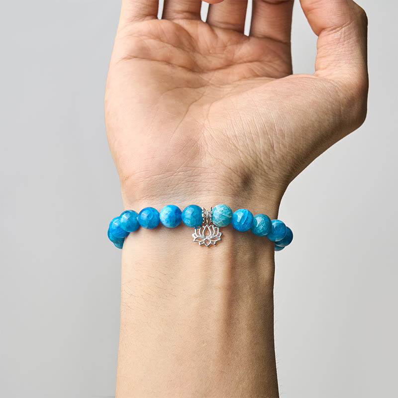 Wear FengShui 925 Sterling Silver Lotus Natural Apatite Creativity Bracelet