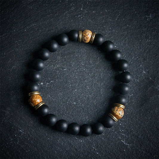 Wear FengShui Natural Frosted Black Onyx Picture Jasper Fortune Bracelet