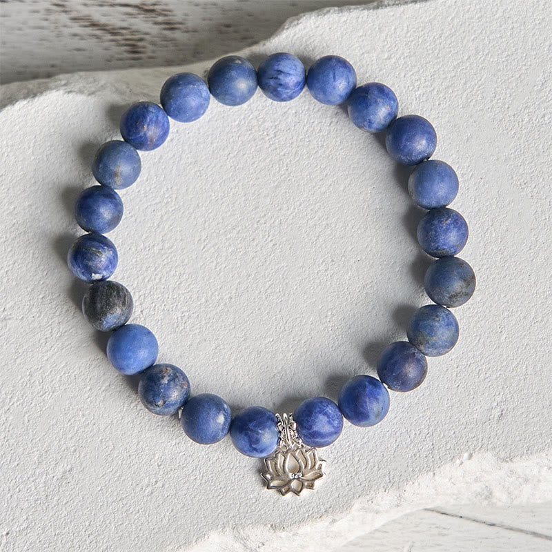 Wear FengShui 925 Sterling Silver Lotus Design Natural Sodalite Positive Beads Harmony Bracelet