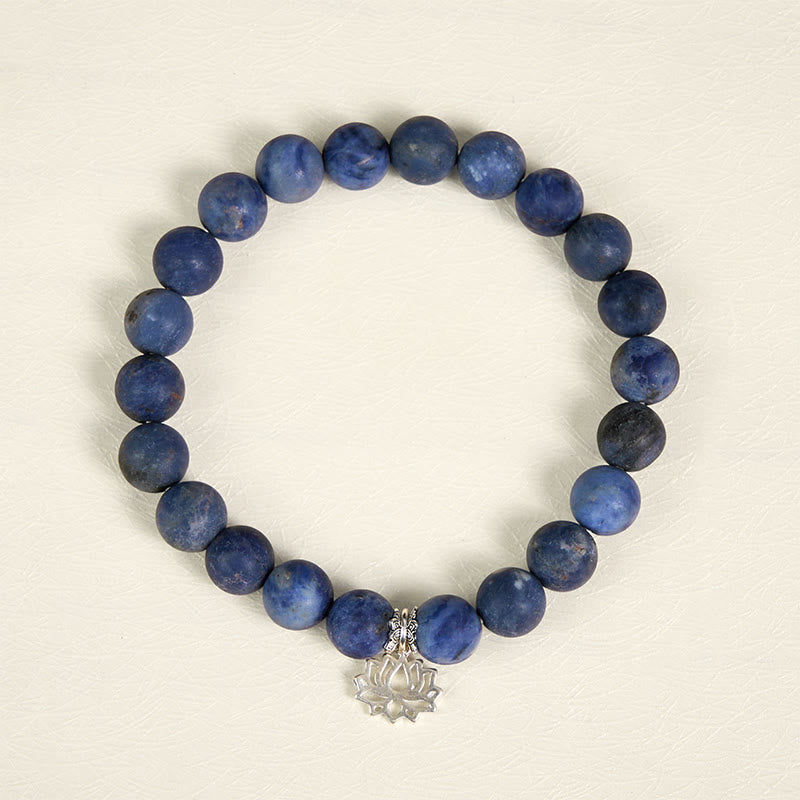 Wear FengShui 925 Sterling Silver Lotus Design Natural Sodalite Positive Beads Harmony Bracelet