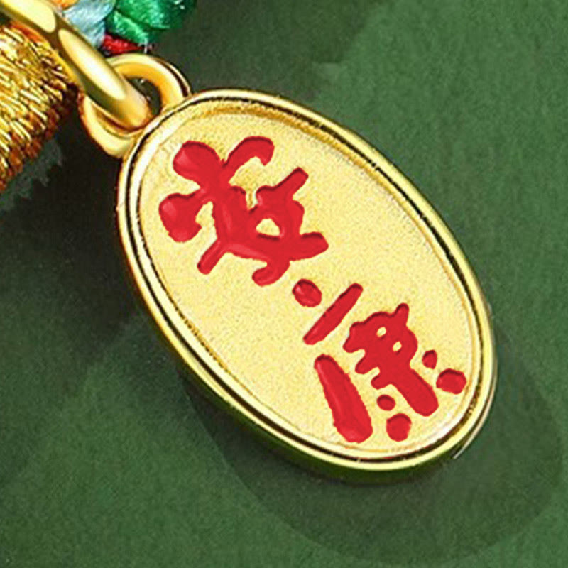 Wear FengShui Handmade Peace Buckle Jade Prosperity 925 Sterling Silver Colorful Rope Bracelet