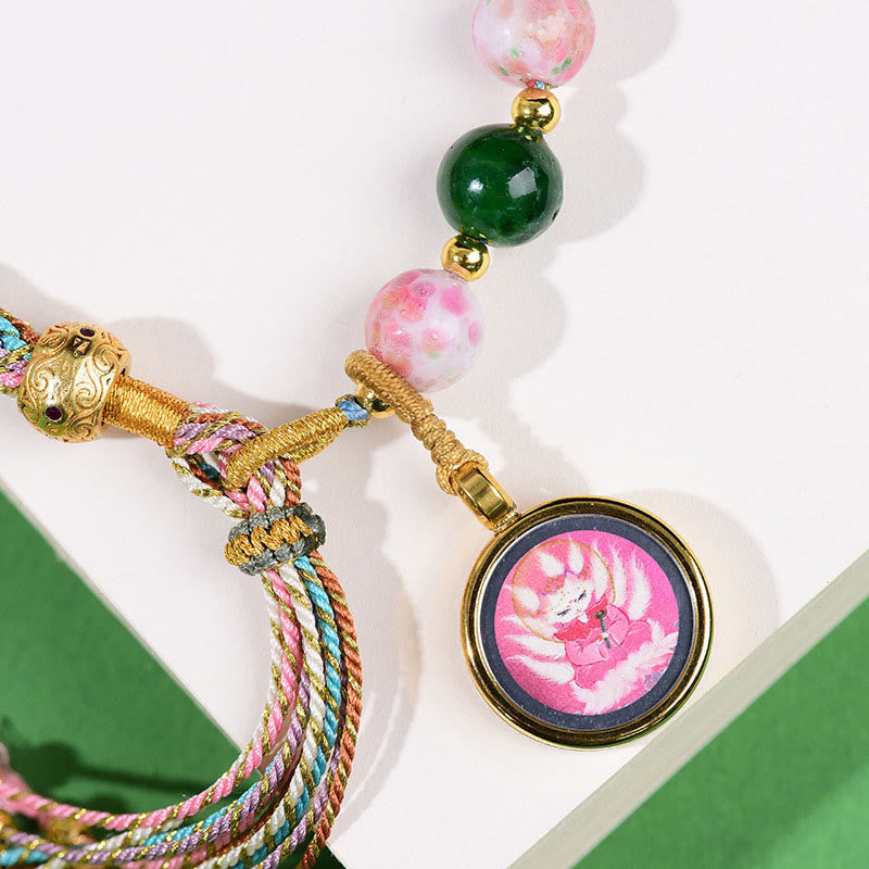 Wear FengShui Tibet Evil Eye Nine Tailed Fox Thangka Keep Away Evil Spirits String Bracelet