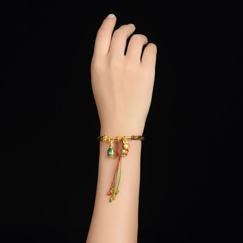 Wear FengShui Tibet Gold Swallowing Beast Family Luck Knot Braid Colorful String Bracelet