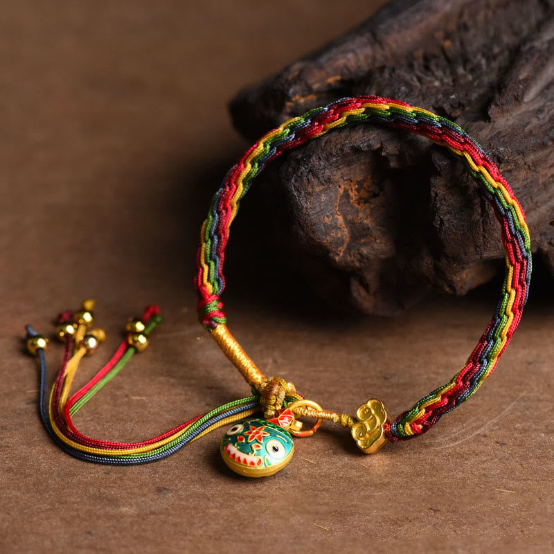 Wear FengShui Tibet Gold Swallowing Beast Family Luck Knot Braid Colorful String Bracelet