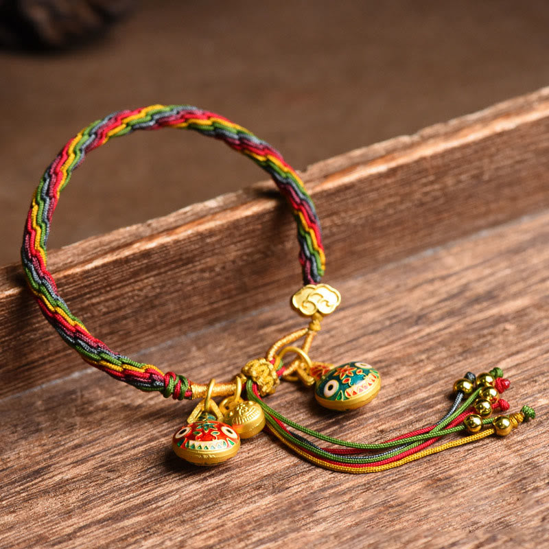 Wear FengShui Tibet Gold Swallowing Beast Family Luck Knot Braid Colorful String Bracelet