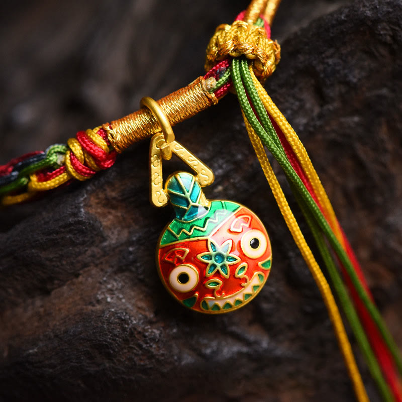 Wear FengShui Tibet Gold Swallowing Beast Family Luck Knot Braid Colorful String Bracelet