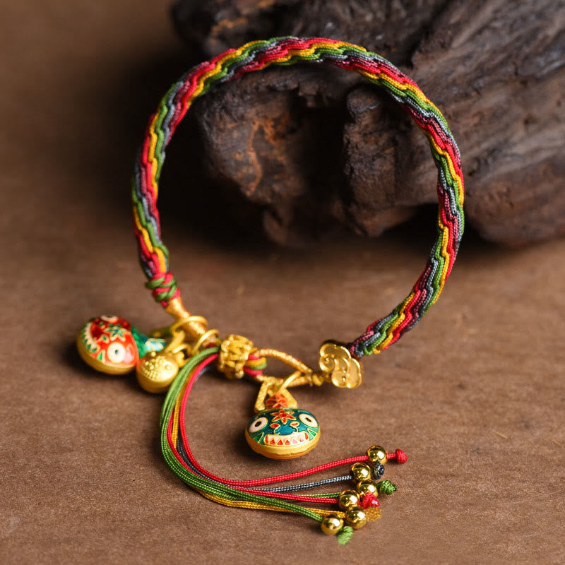 Wear FengShui Tibet Gold Swallowing Beast Family Luck Knot Braid Colorful String Bracelet