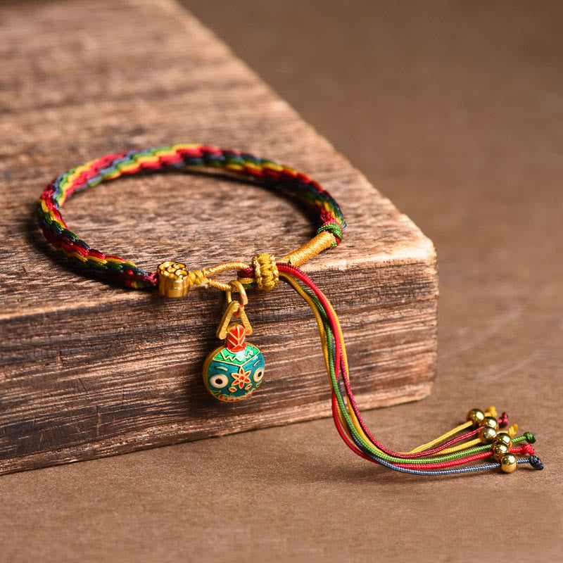 Wear FengShui Tibet Gold Swallowing Beast Family Luck Knot Braid Colorful String Bracelet
