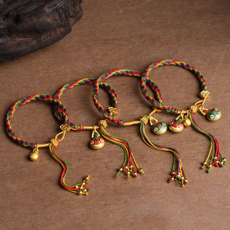 Wear FengShui Tibet Gold Swallowing Beast Family Luck Knot Braid Colorful String Bracelet